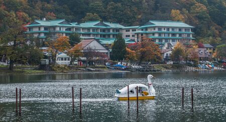 NIKKO, JAPAN - OCTOBER 23RD, 2016. Locals and tourist enjoying leisure boating activities at Lake Chuzenji. Nikko is the main tourist destination for locals and foreign tourist in Japan.のeditorial素材