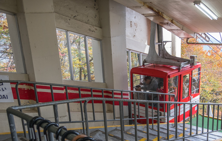 NIKKO, JAPAN - OCTOBER 22ND, 2016. Cable car at Akechidaira, Nikko, Japan. Nikko is the main tourist destination for locals and foreign tourist in Japan.のeditorial素材