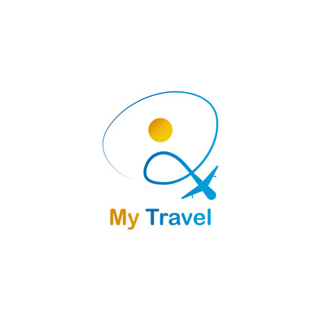 Travel logo with shapes resembling people, planes and letters.のイラスト素材
