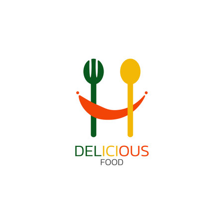 The logo is a combination of a spoon, fork and a smile that forms letters.のイラスト素材