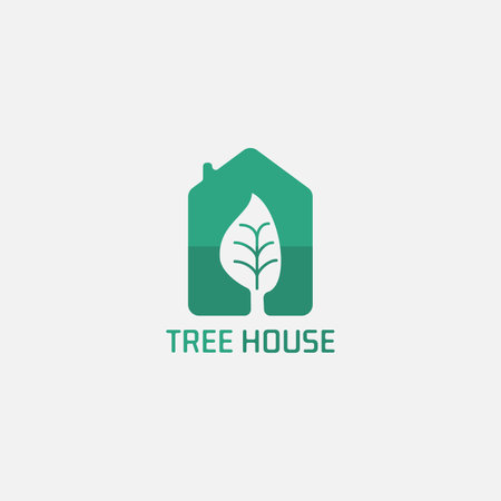 Green house logo with tree negative space.のイラスト素材