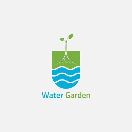 Logo of water waves and plant roots, inside a spade shape.のイラスト素材