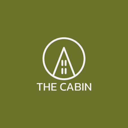 Triangular cabin logo in a circle.のイラスト素材