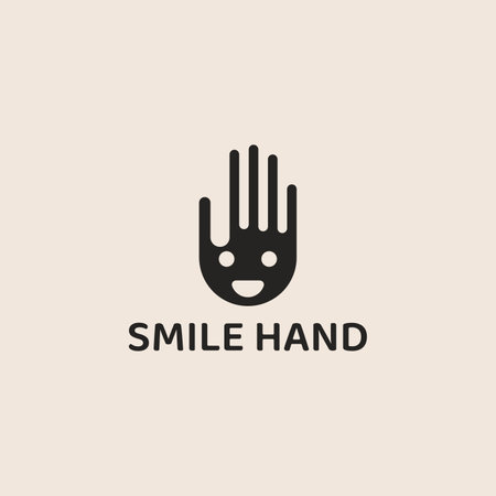 Black hand logo with smiling face negative space.のイラスト素材