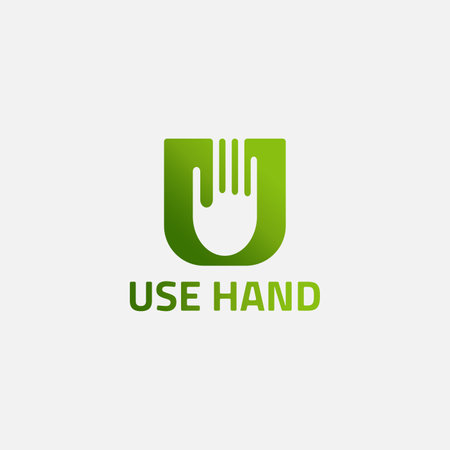 Green letter U logo with hand negative space.のイラスト素材