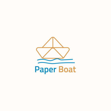 Paper boat logo floating on water.のイラスト素材
