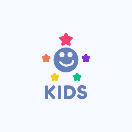A face logo and five colorful stars suitable for the children's entertainment industry.のイラスト素材