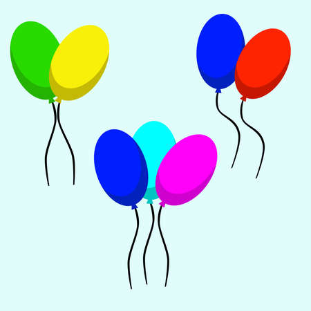 Bunch of balloons in cartoon flat style isolated . Set of color cartoon balloons. Concept birthday. Vector illustration.のイラスト素材