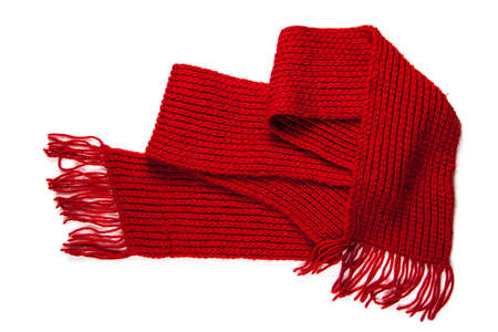 knitted red scarf with fringeの写真素材