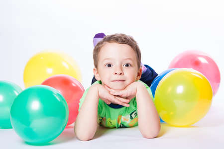 boy with colorful balloonsの写真素材