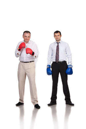 business mans with boxing gloves on white backgroundの写真素材