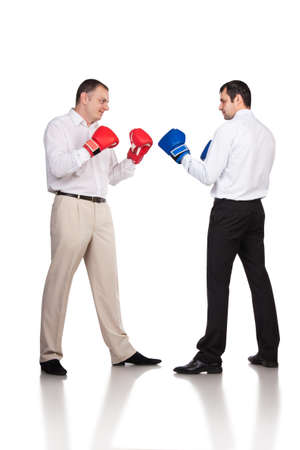business mans with boxing gloves on white backgroundの写真素材