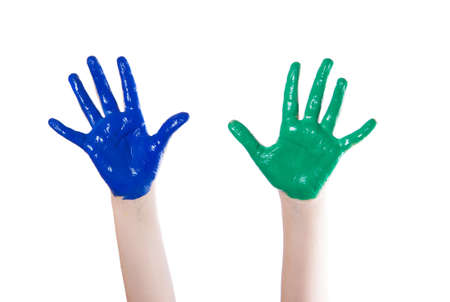 hands on a white background colored dyeの写真素材