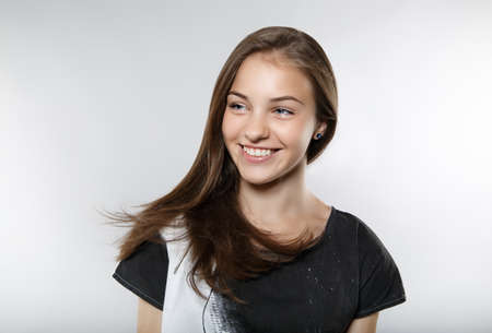 . The girl is smiling. Positive human emotionsの写真素材