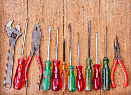 Tools on wooden backgroundの写真素材