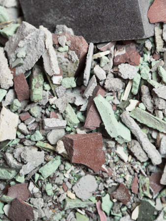 close up of an old pile of bricks floor tile indoorの写真素材