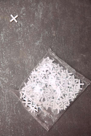 Tiling preparation Spacer and prepared setting compound for tile lying Floor tilesの写真素材