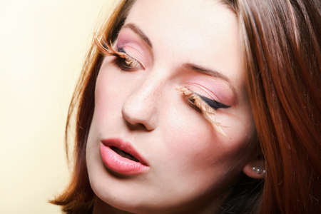 Autumn woman in fashion female, fresh girl glamour eye-lashesの写真素材
