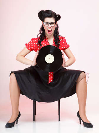 style Sexy phonography analogue record American Girl pin-up retro womanの写真素材