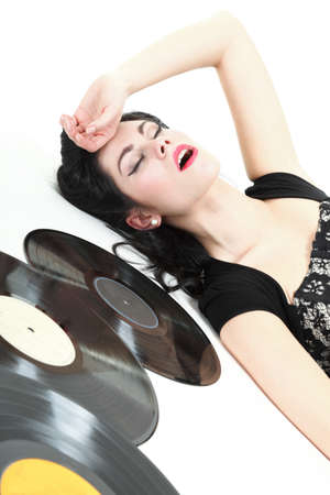 style Sexy phonography analogue record American Girl pin-up retro womanの写真素材