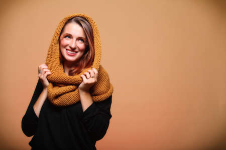 Autumn woman in sepia fashion female, fresh girl glamour eye-lashes autumn colourの写真素材