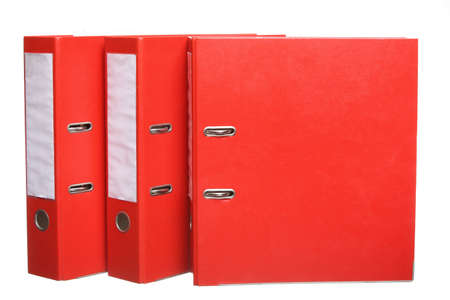  Red file folders archive isolated on white backgroundの写真素材