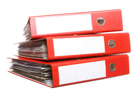  Red file folders archive isolated on white backgroundの写真素材