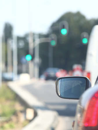 car within traffic jam in rush hour highway in city cars everywhere aroundの写真素材