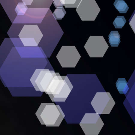 Bokeh abstract black  techno background with blue hexagons