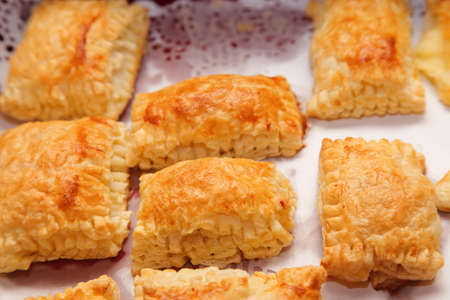 Puff cookies pastry apple turnovers food backgroundの写真素材