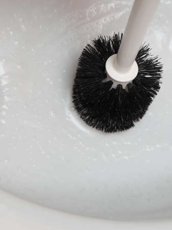 cleaning a toilet bowl with brush. Clean up your house.の写真素材