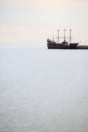 pirate ship on the water of Baltic Sea, big tourist attraction of Tri city in Poland