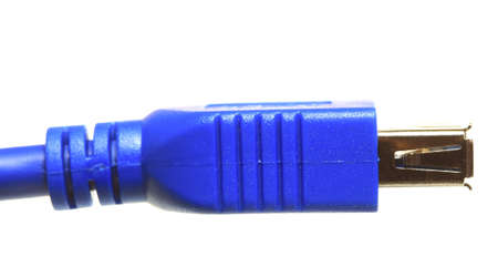 Blue USB cable isolated on whiteの写真素材