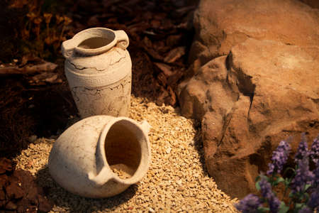 Ceramic vases pots clay jugs. Old traditional vintage pottery - decoration and craftの写真素材