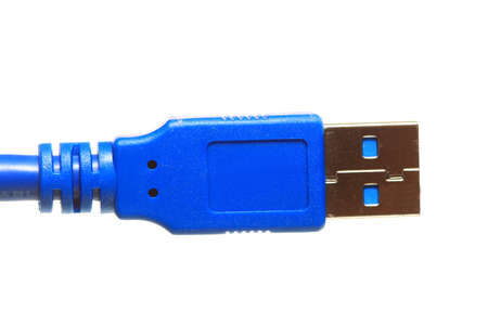 Blue USB cable isolated on whiteの写真素材