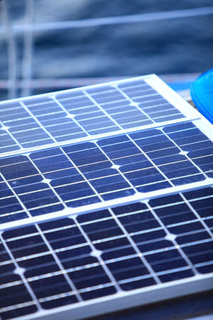 Solar charging batteries aboard a sail boat. 