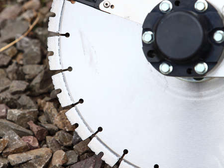 Construction machine circular saw blades concrete or asphalt cutter, industrial detail