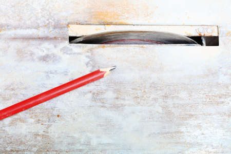 Improvement renovation at home. Construction site tool machine circular saw blades cutter used to...