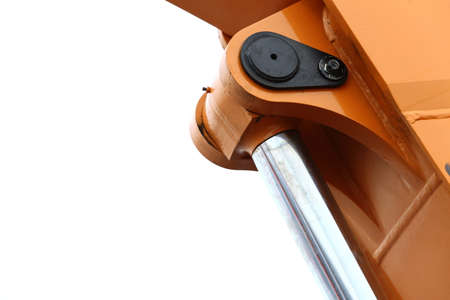 Detail of hydraulic bulldozer excavator arm construction machinery white backgroundの写真素材