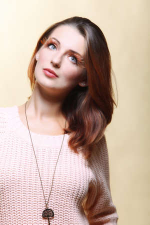 Autumn woman fashion female stylish creative make up false long brown eye lashes autumnal colour....