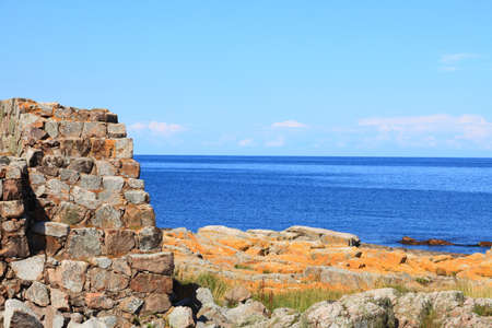 Seascape rock in water - Christiansoe island Bornholm in the Baltic Sea Denmark Scandinavia Europeの写真素材