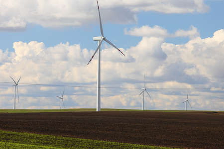 Protection of nature. Wind turbines eco power generator for renewable energy production. Alternative...