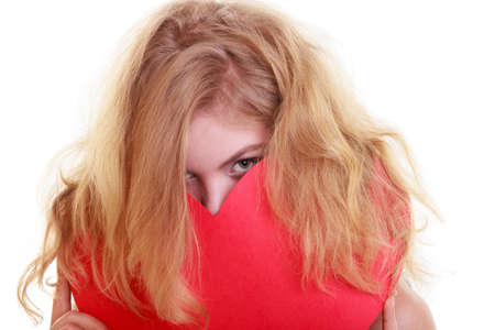 Woman hold Valentine day symbolの写真素材