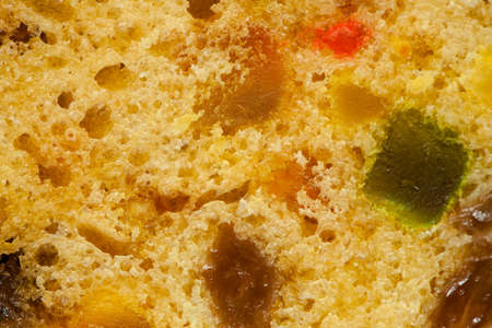 Close up fruit cake panettone stollen as food background の写真素材