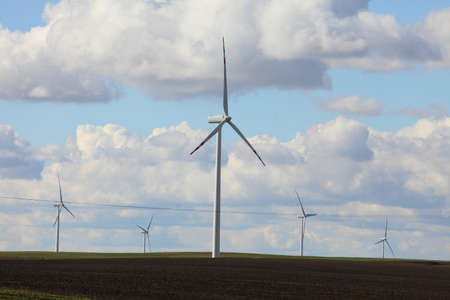 Protection of nature. Wind turbines eco power generator for renewable energy production. 