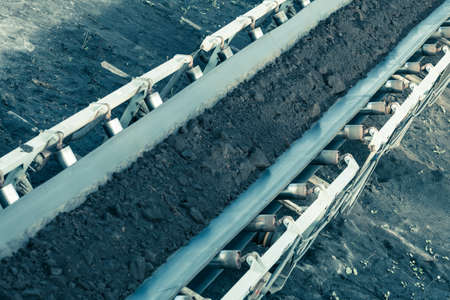 Open pit. Opencast brown coal mine. Belt conveyor as industrial detail.の写真素材