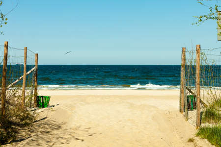 Seascape  Entrance to the sandy beach  Path to the sea coast  Summer vacation in the resort の写真素材
