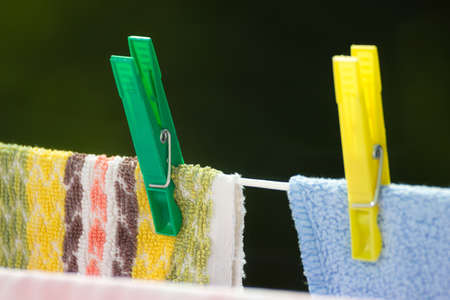 clothes hanging to dry on a laundry line outdoor 