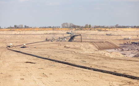 Open pit. Opencast brown coal mine. Belt conveyor as industrial detail.の写真素材