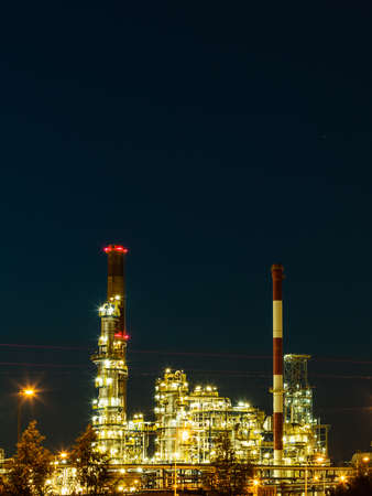 Industry. Night view of the refinery petrochemical plantの写真素材